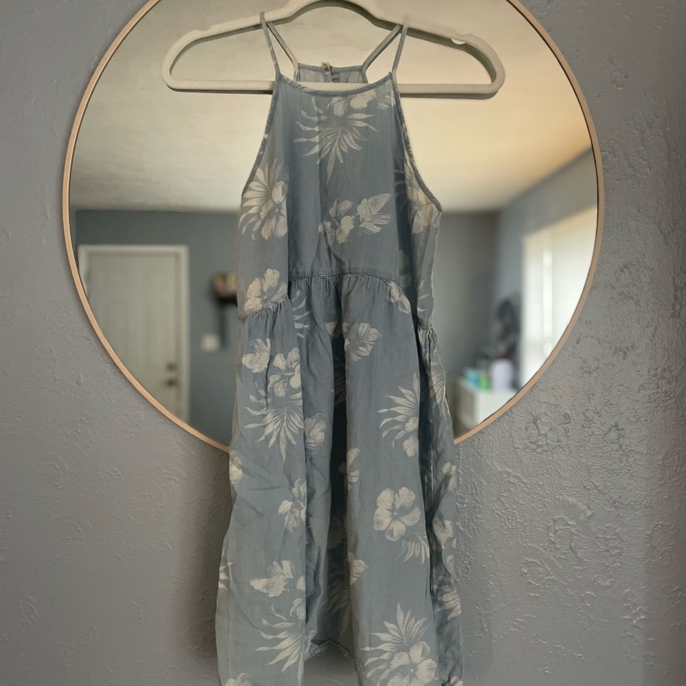 Floral Halter Dress in Blue and White